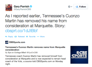 Media outlets on Tuesday night broke the news that Cuonzo turned Marquette down.